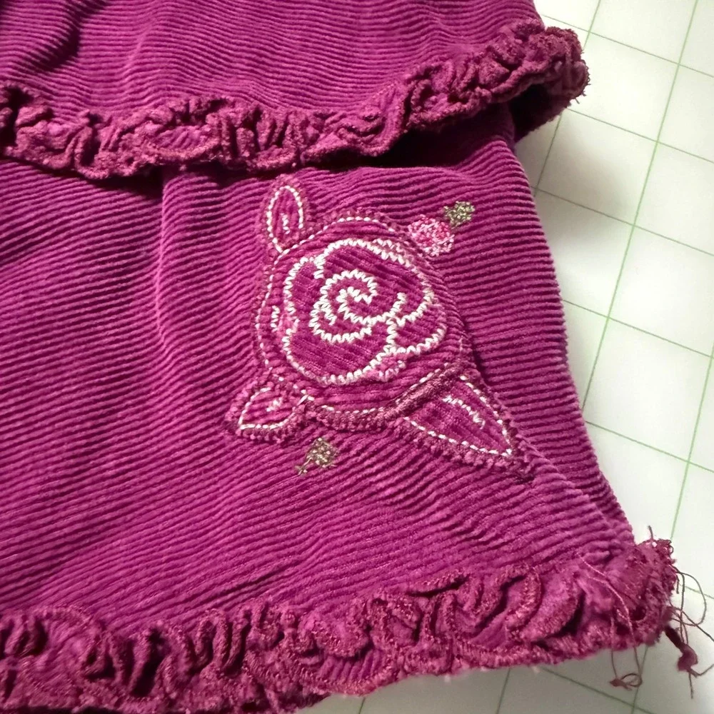 Vintage 90s Oshkosh purple Ruffle Corduroy Tiered Floral skirt Girls 5T 5Y